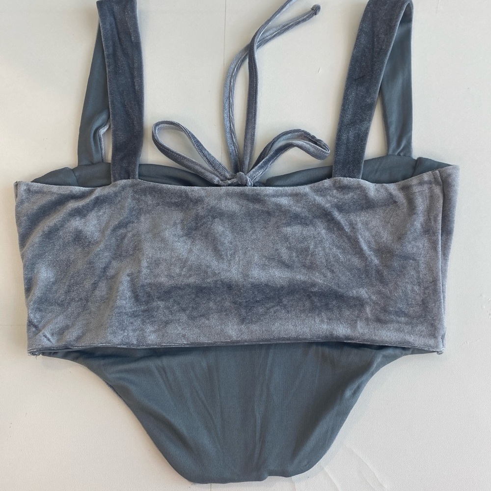 TIC TOC Dusty Blue Velvet Boned Corset Bustier Crop Top size Medium - Picture 11 of 17